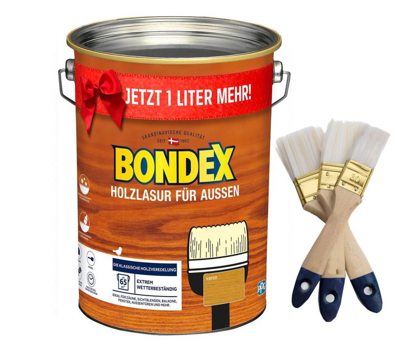 Bondex Holzschutzlasur, Kiefer 5L Holzlasur Holzschutz + Pinselset von Bondex
