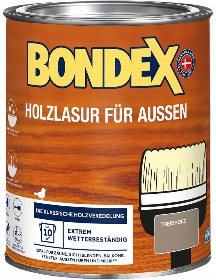 Bondex Holzschutzlasur für Aussen, 0,75 l, TÜV- geprüfte Witterungsbeständigkeit, 16 Farben von Bondex
