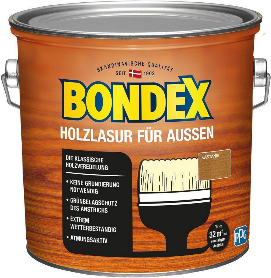 Bondex Holzschutzlasur für Aussen, 2,5 l, TÜV- geprüfte Witterungsbeständigkeit, 16 Farben von Bondex
