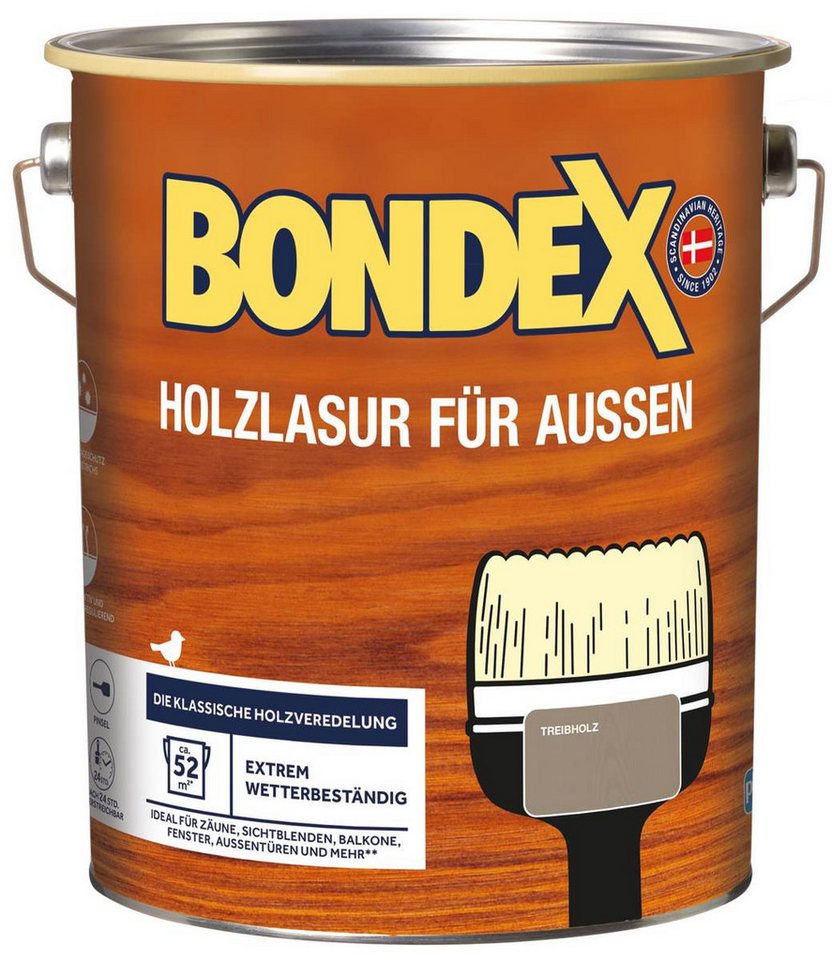 Bondex Holzschutzlasur für Aussen, 4 l, TÜV- geprüfte Witterungsbeständigkeit, 15 Farben von Bondex