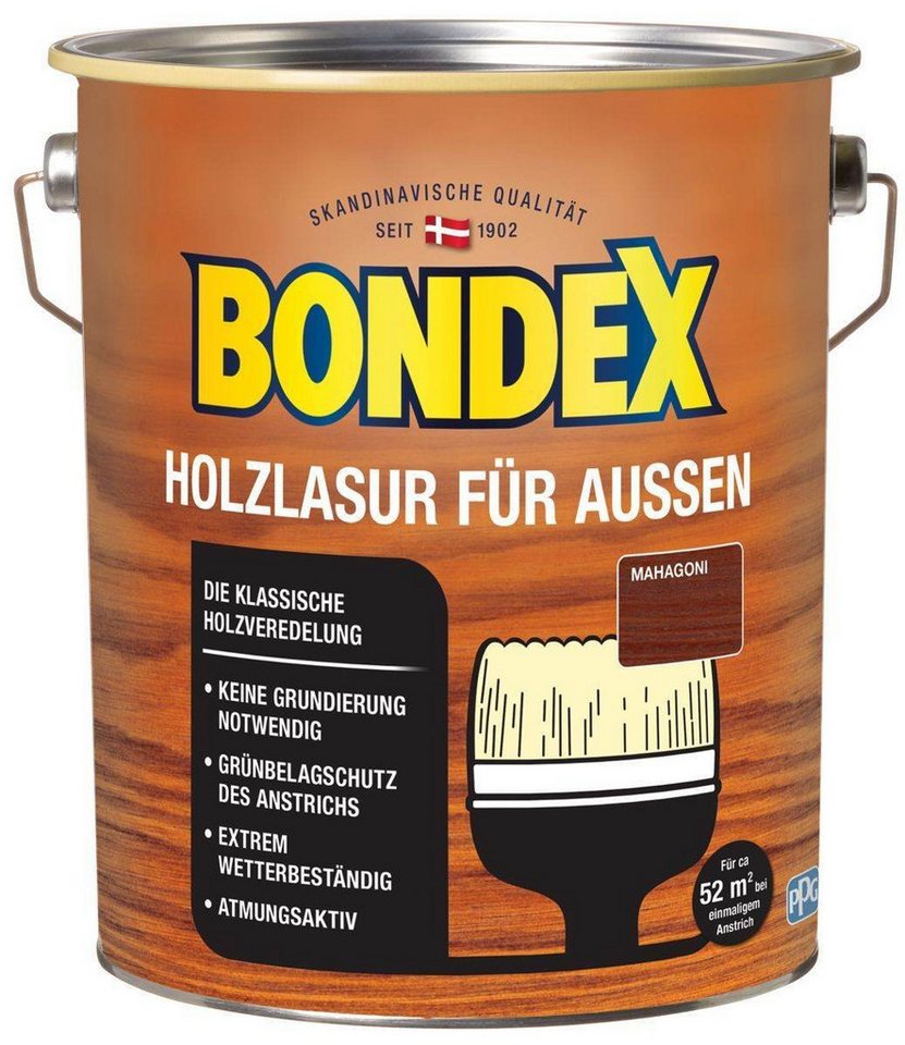 Bondex Holzschutzlasur für Aussen, 4 l, TÜV- geprüfte Witterungsbeständigkeit, 15 Farben von Bondex