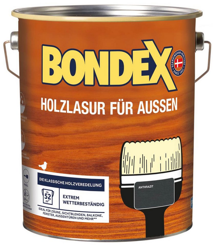 Bondex Holzschutzlasur für Aussen, 4 l, TÜV- geprüfte Witterungsbeständigkeit, 15 Farben von Bondex