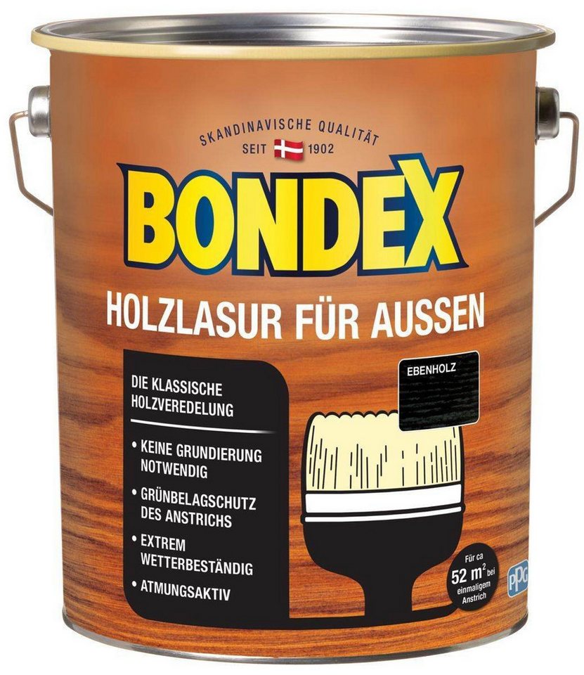 Bondex Holzschutzlasur für Aussen, 4 l, TÜV- geprüfte Witterungsbeständigkeit, 15 Farben von Bondex