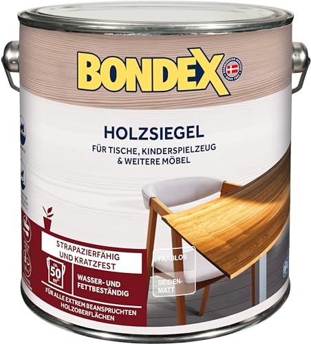 Bondex Holzsiegel Farblos / Seidenmatt 2,5 L für 50 m² | Strapazierfähig und kratzfest | Wasser- und fettbeständig | Basis natürliche Rohstoffe | Holzsiegel | Holzversiegelung von Bondex