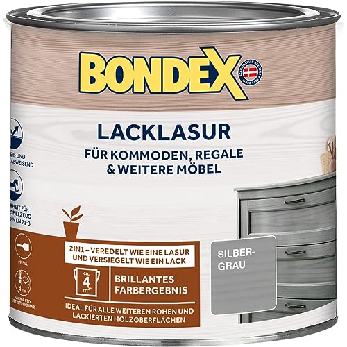 Bondex Lacklasur Silbergrau 0,375 L für 3,75m² | 2in1 - veredelt und versiegelt | Wasser- und Schmutzabweisend | Seidenglänzend | Holzlasur von Bondex