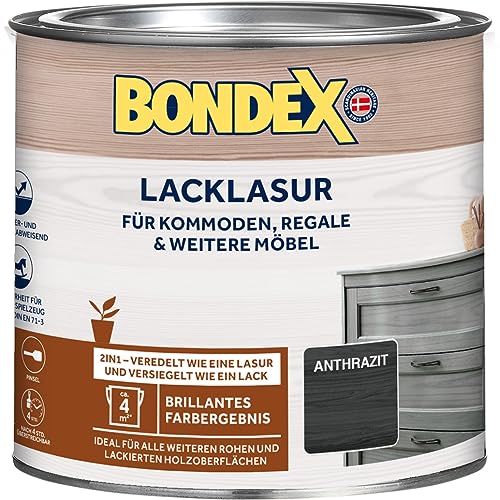 Bondex Lacklasur Anthrazit 0,375 L für 3,75m² | 2in1 - veredelt und versiegelt | Wasser- und Schmutzabweisend | Sicherheit für Kinderspielzeug nach DIN EN 71-3 | Seidenglänzend | Holzlasur von Bondex