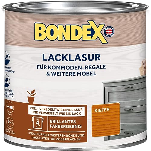 Bondex Lacklasur Kiefer 0,375 L für 3,75m² | 2in1 - veredelt und versiegelt | Wasser- und Schmutzabweisend | Sicherheit für Kinderspielzeug nach DIN EN 71-3 | Seidenglänzend | Holzlasur von Bondex