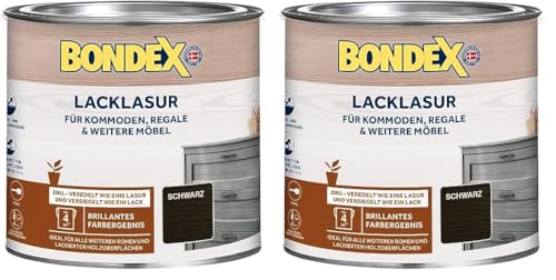Bondex Lacklasur Schwarz 0,375 L für 3,75m² | 2in1 - veredelt und versiegelt | Wasser- und Schmutzabweisend | Sicherheit für Kinderspielzeug nach DIN EN 71-3 | Seidenglänzend | Holzlasur von Bondex