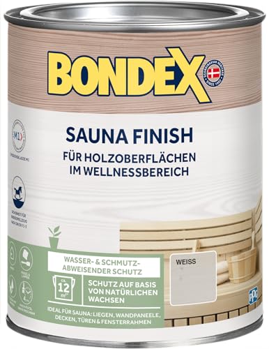 Bondex Sauna Finish Weiß 1 L für 12 m² | Wasser- und schmutzabweisend | Schutz auf Basis von natürlichen Wachsen | Kein Ausdünsten oder Abfärben | Seidenmatt | Holzpflege | Holzwachs von Bondex