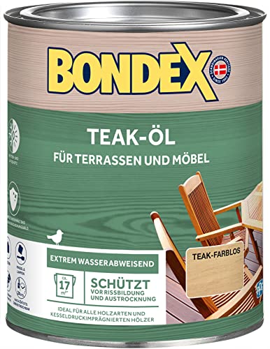 Bondex Teak Öl Farblos 0,75 L für 17 m² | Extrem wasserabweisend | Schützt vor Rissbildung und Austrocknung | Atmungsaktiv | matt | Holzöl | Holzschutz Bondex Teak Öl Farblos 0,75 L für 17 m² | Extrem wasserabweisend | Schützt vor Rissbildung und Austrocknung | Atmungsaktiv | matt | Holzöl | Holzschutz von Bondex