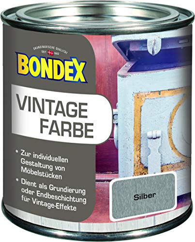 Bondex Vintage Farbe Silber 0,375 L für 5 m² | Kreative Innengestaltung | Vintage-Effekt | Pflegt und schützt | Seidenmatt | Möbelfarbe | Dekofarbe von Bondex