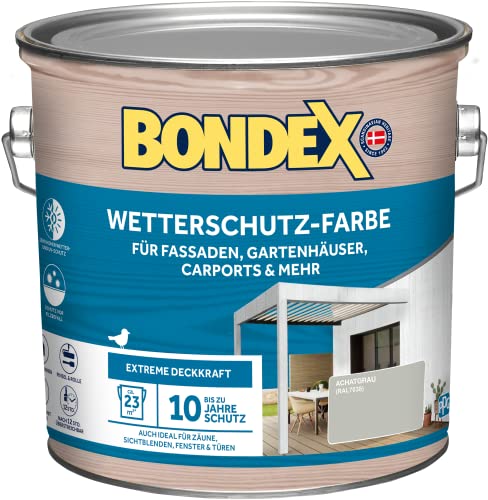 Bondex Wetterschutz Farbe Achatgrau (RAL7038) 2,5 L für 23 m² | Extreme Deckkraft | Hervorragende Witterungsbeständigkeit | seidenglänzend | Wetterschutzfarbe | Holzfarbe von Bondex