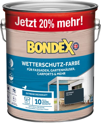 Bondex Wetterschutz Farbe Anthrazit (RAL7016) 3 L für 27 m² | Extreme Deckkraft | Hervorragende Witterungsbeständigkeit | seidenglänzend | Wetterschutzfarbe | Holzfarbe von Bondex