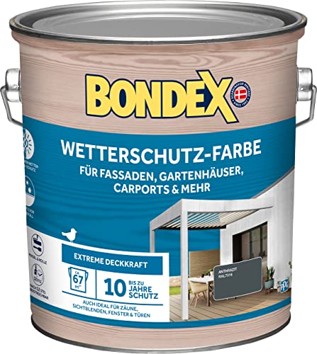 Bondex Wetterschutz Farbe Anthrazit 7,5 L für 68 m² | Holzfarbe mit extremer Deckkraft | Hervorragende Witterungsbeständigkeit | seidenglänzend | Wetterschutzfarbe mit bis zu 10 Jahren Wetterschutz von Bondex