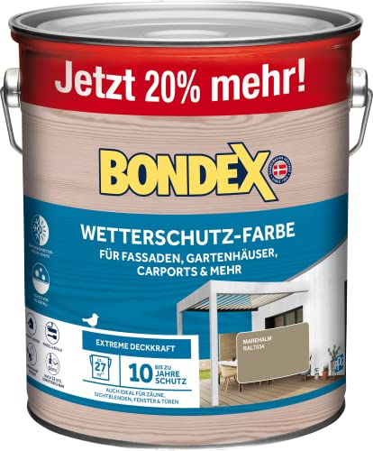 Bondex Wetterschutz Farbe Marehalm (RAL7034) 3 L für 27 m² | Extreme Deckkraft | Hervorragende Witterungsbeständigkeit | seidenglänzend | Wetterschutzfarbe | Holzfarbe von Bondex