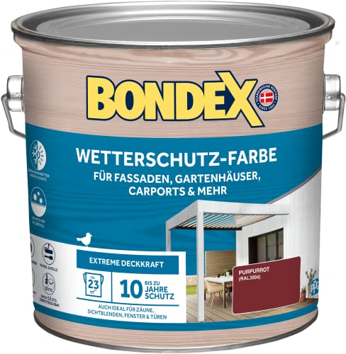 Bondex Wetterschutz Farbe Purpurrot (RAL3004) 2,5 L für 23 m² | Extreme Deckkraft | Hervorragende Witterungsbeständigkeit | seidenglänzend | Wetterschutzfarbe | Holzfarbe von Bondex