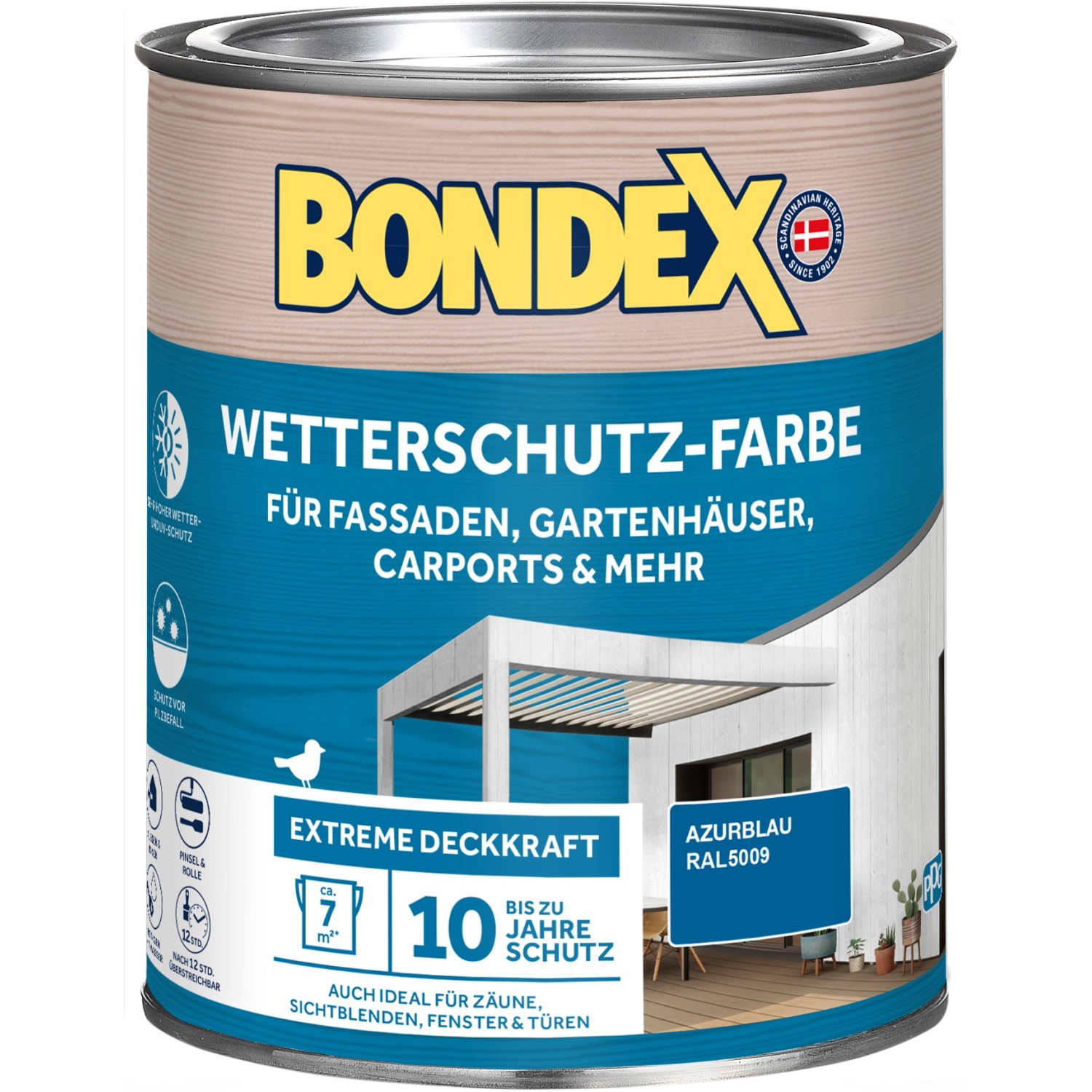 Bondex Wetterschutz-Farbe RAL 5009 Azurblau 750 ml von Bondex