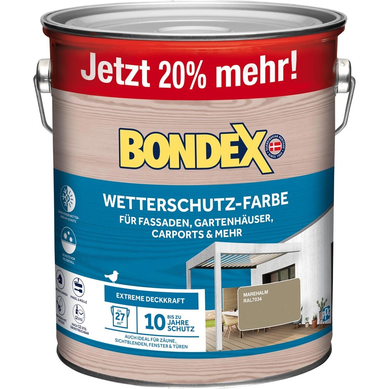 Bondex Wetterschutz-Farbe RAL 7034 Marehalm (Braun) - 3 l reicht für ca. 27 m² von Bondex