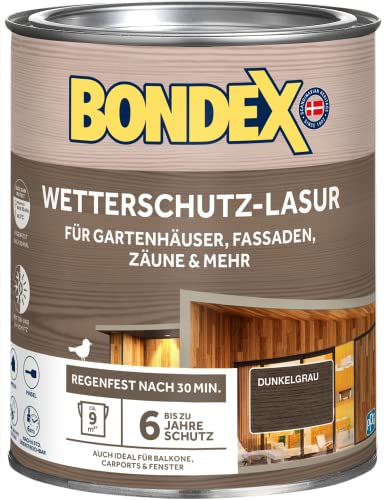 Bondex Wetterschutz Lasur Dunkelgrau 0,75 L für 9 m² | Tropf- und Spritzgehemmt | Exzellenter UV-Schutz | Sichere Anwendung ab 2 °C | seidenmatt | Wetterschutzlasur | Holzlasur von Bondex