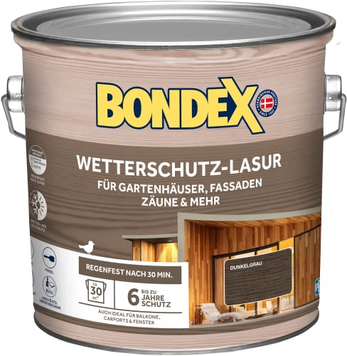 Bondex Wetterschutz Lasur Dunkelgrau 2,5 L für 30 m² | Tropf- und Spritzgehemmt | Exzellenter UV-Schutz | Sichere Anwendung ab 2 °C | seidenmatt | Wetterschutzlasur | Holzlasur von Bondex