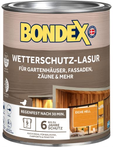 Bondex Wetterschutz Lasur Eiche hell 0,75 L für 9 m² | Tropf- und Spritzgehemmt | Exzellenter UV-Schutz | Sichere Anwendung ab 2 °C | seidenmatt | Wetterschutzlasur | Holzlasur von Bondex