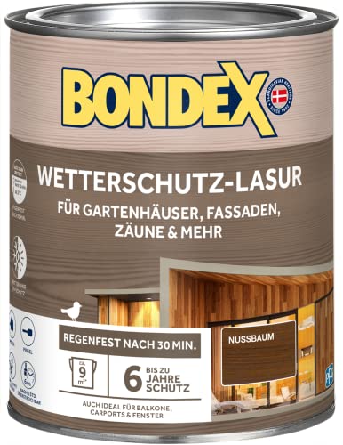 Bondex Wetterschutz Lasur Nussbaum 0,75 L für 9 m² | Tropf- und Spritzgehemmt | Exzellenter UV-Schutz | Sichere Anwendung ab 2 °C | seidenmatt | Wetterschutzlasur | Holzlasur von Bondex