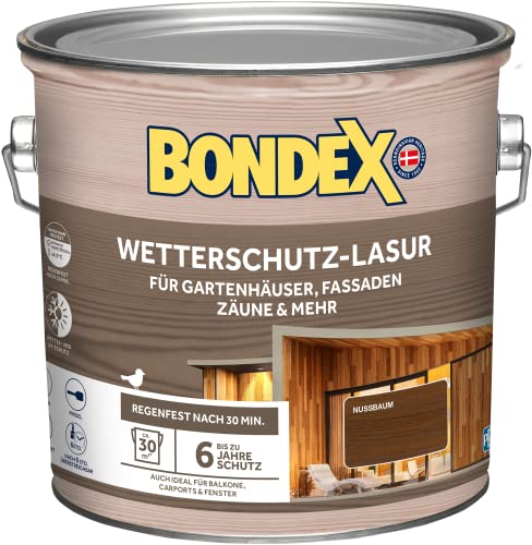 Bondex Wetterschutz Lasur Nussbaum 2,5 L für 30 m² | Tropf- und Spritzgehemmt | Exzellenter UV-Schutz | Sichere Anwendung ab 2 °C | seidenmatt | Wetterschutzlasur | Holzlasur von Bondex