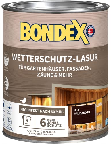 Bondex Wetterschutz Lasur Rio-Palisander 0,75 L für 9 m² | Tropf- und Spritzgehemmt | Exzellenter UV-Schutz | Sichere Anwendung ab 2 °C | seidenmatt | Wetterschutzlasur | Holzlasur von Bondex