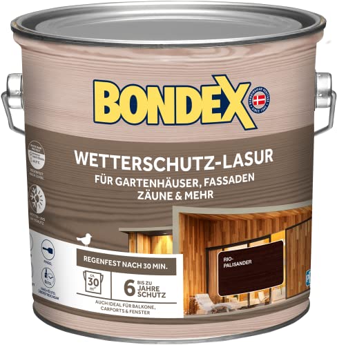 Bondex Wetterschutz Lasur Rio-Palisander 2,5 L für 30 m² | Tropf- und Spritzgehemmt | Exzellenter UV-Schutz | Sichere Anwendung ab 2 °C | seidenmatt | Wetterschutzlasur | Holzlasur von Bondex