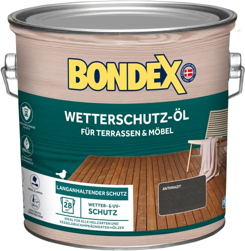 Bondex Wetterschutz Öl Anthrazit 2,5 L für 28 m² | Langanhaltender Schutz | Wetter & UV-Schutz | Biobasierte Technologie | Extrem Wasserabweisend | Wetterschutzöl | Holzschutz von Bondex