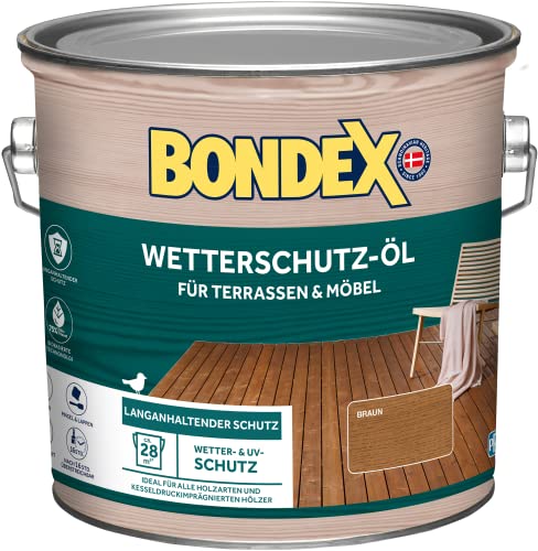 Bondex Wetterschutz Öl Braun 2,5 L für 28 m² | Langanhaltender Schutz | Wetter & UV-Schutz | Biobasierte Technologie | Extrem Wasserabweisend | Wetterschutzöl | Holzschutz von Bondex