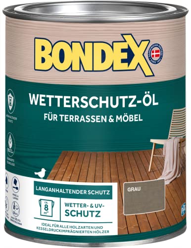 Bondex Wetterschutz Öl Grau 0,75 L für 8 m² | Langanhaltender Schutz | Wetter & UV-Schutz | Biobasierte Technologie | Extrem Wasserabweisend | Wetterschutzöl | Holzschutz von Bondex