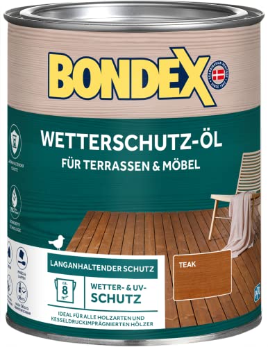 Bondex Wetterschutz Öl Teak 0,75 L für 8 m² | Langanhaltender Schutz | Wetter & UV-Schutz | Biobasierte Technologie | Extrem Wasserabweisend | Wetterschutzöl | Holzschutz von Bondex