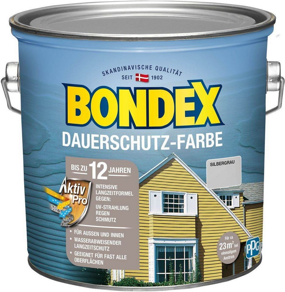 Bondex Wetterschutzfarbe Dauerschutz-Farbe 2,5 L in Silbergrau, hochdeckende Holzfarbe, Intensi von Bondex