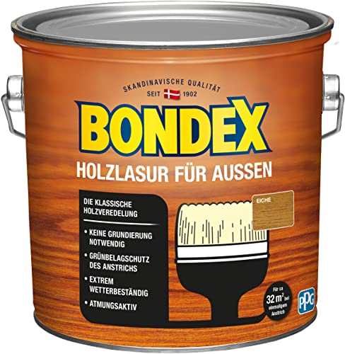 Bondex Holzlasur für Außen Eiche 2,5 L für 32 m² | Hoher Wetter- und UV-Schutz | Natürliches Abwittern - kein Abplatzen | seidenmatt | Holzschutzlasur | Holzlasur von Bondex