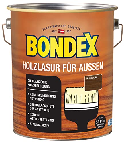Bondex Holzlasur für Außen Nussbaum 4 L für 52 m² | Hoher Wetter- und UV-Schutz | Natürliches Abwittern - kein Abplatzen | seidenmatt | Holzschutzlasur | Holzlasur von Bondex