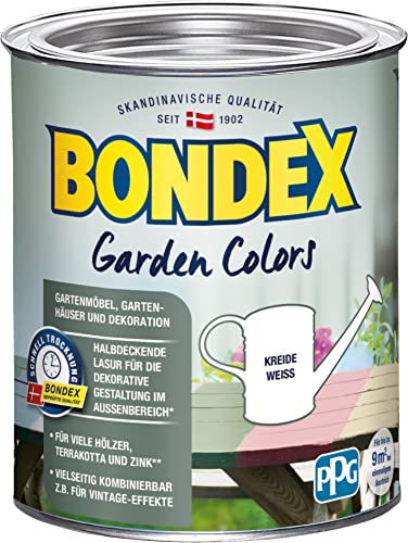 Bondex Garden Colors Kreide Weiss 0,75 L für 9 m² | Halbdeckende Farbe | Vintage-Flair | Dekorative Holzfarbe | seidenmatt | Holzlasur von Bondex