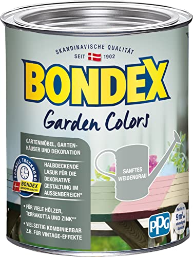 Bondex Garden Colors Sanftes Weidengrau 0,75 L für 9 m² | Halbdeckende Farbe | Vintage-Flair | Dekorative Holzfarbe | seidenmatt | Holzlasur von Bondex