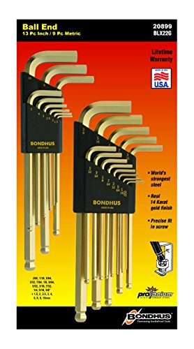 Bondhus Inch/metrisch GoldGuard beschichtet Kugelkopf Winkelschlüssel Doppel Pack 38099 (1.5-10mm) & 37937 (.050-3/8) 20899 von Bondhus