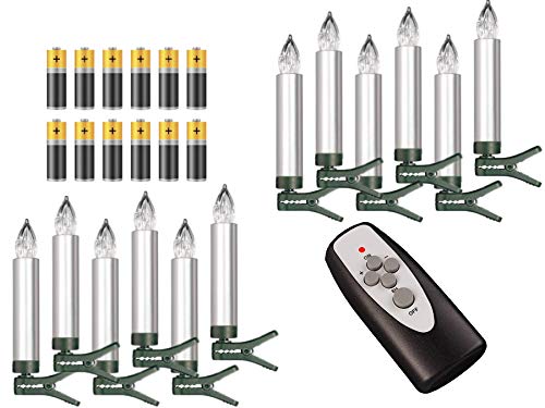 12 Weihnachtsbaumkerzen kabellos Timer Dimmfunktion Flacker-Modus Farbwechsel Batterien Weihnachtsbeleuchtung für Innen & geschützten Außenbereich (Silber) von Bonetti