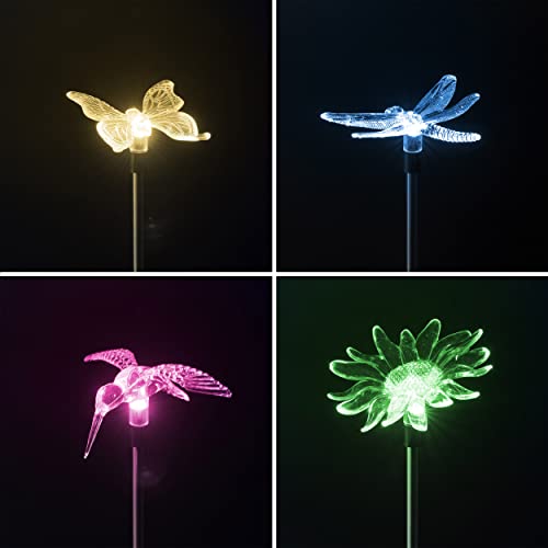 Bonetti 4er Set LED Solar Gartenstecker - Solarstecker mit Farbwechsel (Schmetterling, Libelle, Blume, Kolibri) Solarleuchte Dekoleuchte solar Figur von Bonetti