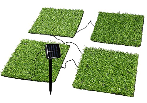 4er Set Solar Bodenlichterkette im Grasplatten-Design | warm-weiß| Kunstrasen-Platten für Beete, Rasen, Balkon, Terrasse etc. | rund oder eckig | separates Solar-Panel (24 x 24 cm - eckig) von Bonetti