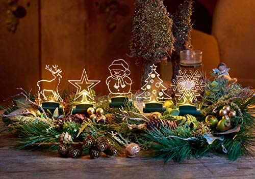 5er Pack LED Acryl-Figuren, warm-weiß beleuchtet zum dekorieren von Fenster, Adventskranz und Weihnachtsbaum | Bedienung per Fernbedienung von Bonetti