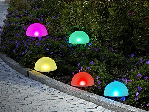 5er Solar Bodenlichterkette in Halbkugelform | moderne Solarlampen für außen | inkl. Erdspieß und Solar-Panel | Ø ca. 15 cm (bunt mit Farbwechsel) von Bonetti