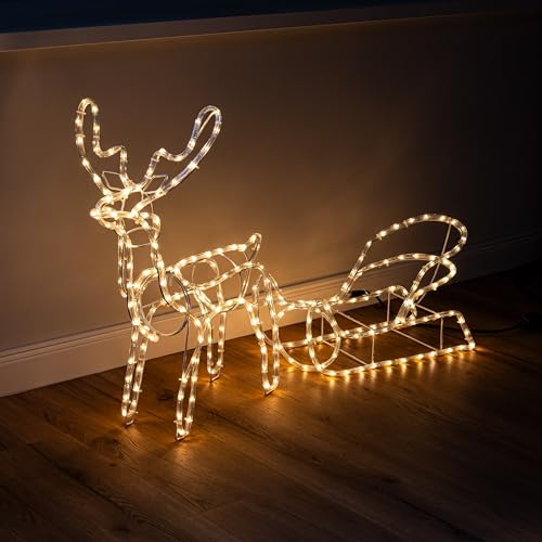 Bonetti LED Rentier mit Schlitten | 11 m Lichterschlauch | 264 Lichter | für innen und außen | warm-weiß beleuchtet | 160 x 30 x 68 cm | inkl. Metall-Heringe Bonetti LED Rentier mit Schlitten | 11 m Lichterschlauch | 264 Lichter | für innen und außen | warm-weiß beleuchtet | 160 x 30 x 68 cm | inkl. Metall-Heringe von Bonetti