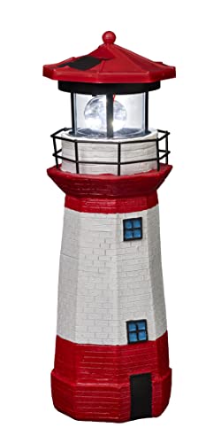 Bonetti Solar Leuchtturm mit LED Drehlicht für außen | die besondere Solarleuchte für den Garten | automatische EIN- und Ausschaltung | 28 cm hoch, rot-weiß von Bonetti