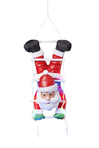 Bonetti Weihnachtsmann kopfüber auf Strickleiter, die Leiter ist mit 30 bunten LEDs beleuchtet, kletternder Nikolaus für Innen- und Außen (traditionell - kopfüber) von Bonetti