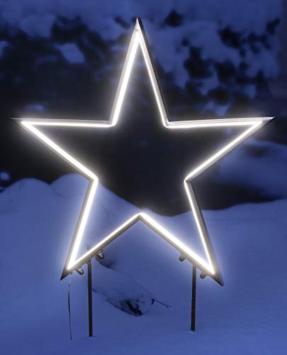 Gartenstecker aus Metall mit LED Lichtband in warmweiß beleuchtet, Weihnachtsdeko für Außen, 5m Zuleitung, IP44 Netzstecker (Stern, 180 LEDs) von Bonetti