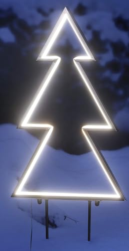 Gartenstecker aus Metall mit LED Lichtband in warmweiß beleuchtet, Weihnachtsdeko für Außen, 5m Zuleitung, IP44 Netzstecker (Tanne, 153 LED) von Bonetti