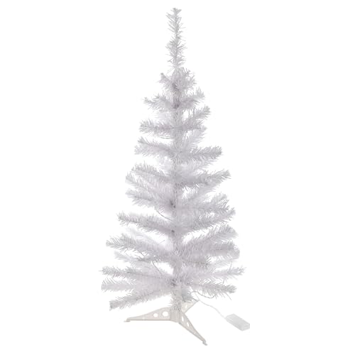 Künstlicher weißer Weihnachtsbaum mit 20er Lichterkette | ca. 90 cm hoch | kalt-weiß beleuchtet | PVC Tannenbaum von Bonetti